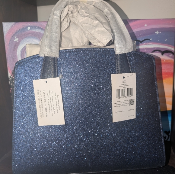 NWT Kate Spade Navy Glitter Satchel - Picture 2 of 2